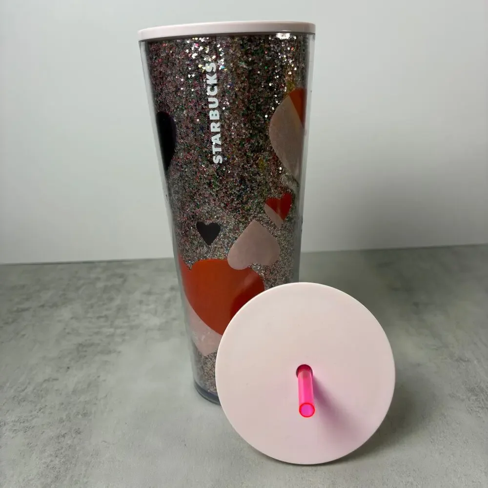 Starbucks 2021 Valentines Day Glitter Hearts Sequin Tumbler Venti 24oz Cold Cup